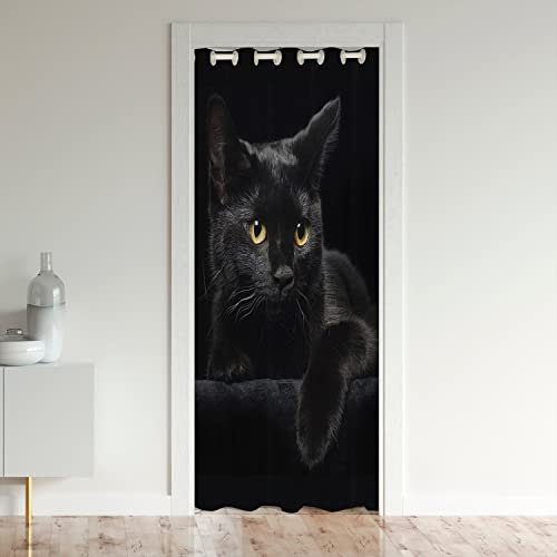 Tenda per porta gatto nero per porta privacy carino gattino animale domesticotenda per camera da letto soggiorno tenda termica isolata divisorio tenda 106 x 203 cm 1 pannello