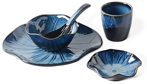 DUDSME Servizio da tavola in porcellana per 4/6/8 stoviglie in stile giapponese Set da tavola Set di piatti da tavola Set di stoviglie in ceramica - Piatti da cena, ciotole per cereali, tazza, piatto