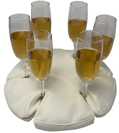 Glass Anchor - The Good-Looking Wine Glass Holder for Boats, picnics, Festivals, Camping, motorhomes. Colour: White Leather. Holds 6 Glasses. No fixings Needed. Stop The Spills!