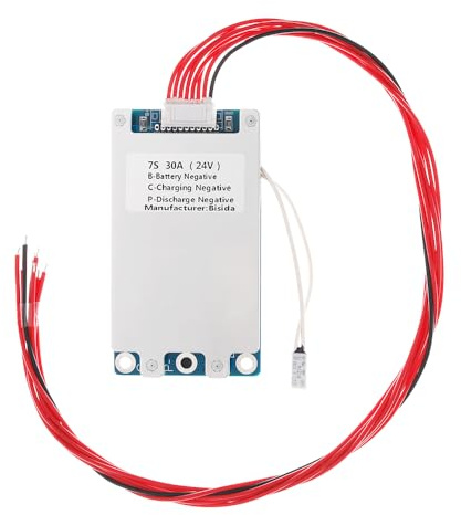 Bisida 7S BMS 24V 30A Li-Ion PCB Schutzplatine mit Balancedraht und NTC, zehn funktionale Schutzfunktionen, Geteilte Anschlüsse, für Lithium-Ionen-Akku-Pack (7S, 24V, 30A)
