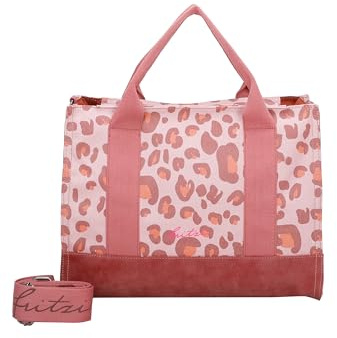 Fritzi Canvas Tote Bag Leo Shopper Baumwollmix Damen Handtasche Umhängetasche Festival City Beach vegan Leoprint 29,5 x 40 x 14 cm – Rosa, Gruen