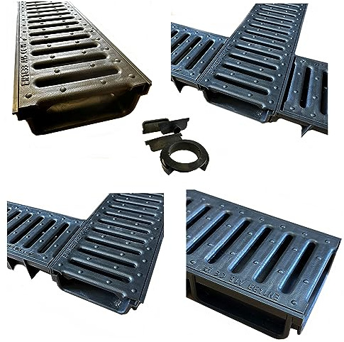Future Build Supplies Ltd 10 x Black Ultra Low Profile Shallow Flow Drain Plastic Grating 50mm Deep x 1m Length x 125mm Width Drainage Channel suitable for Garden Patios and Driveways
