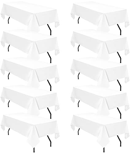10er-Pack weiße Polyester-Tischdecken 153×260 cm für 6 Fuß rechteckige Tische Polyester-Tischdecke, Flecken- und knitterfest, waschbare Tischdecke für Hochzeitsempfang, Bankettparty