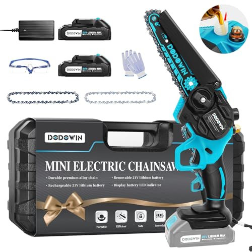 DODOWIN Mini Chainsaw 6 Inch, Electric Chainsaw Cordless, Handheld Battery Saw for Wood Working Tree Cutting, Stocking Fillers for Men Dad Gifts Chrismas, Gardening Gifts for Him