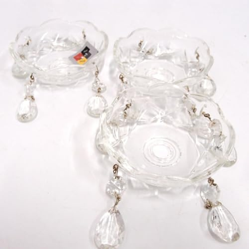 art der zeit Tropfenschale Kristall Glas Behang Prismen 3x Lüsterschale Bobèche Wachsfänger