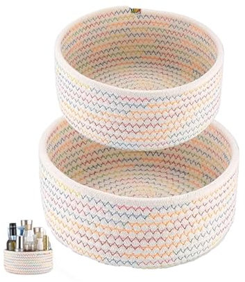 Funmo Aufbewahrungskorb Baumwollseil Geflochten 2er,Aufbewahrungskorb Kinder Klein Set,für Regale und Schränke,Badezimmer Wickeltisch Zubehör Flechtkorb Organizer für Deko Kinderzimmer Spielzeug