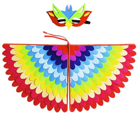 KRYMSON 1 set de capas con alas de pájaros, 1 máscara, capa de pájaro, accesorios de disfraz de la jungla, accesorios de escenario para niños, adecuado para espectáculos teatrales