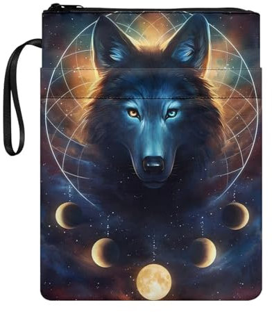 Poceacles Cosmic Wolf Pattern Sleeve for Lovers - Protector Covers for Paperbacks, Polyester Durable Book Sleeves