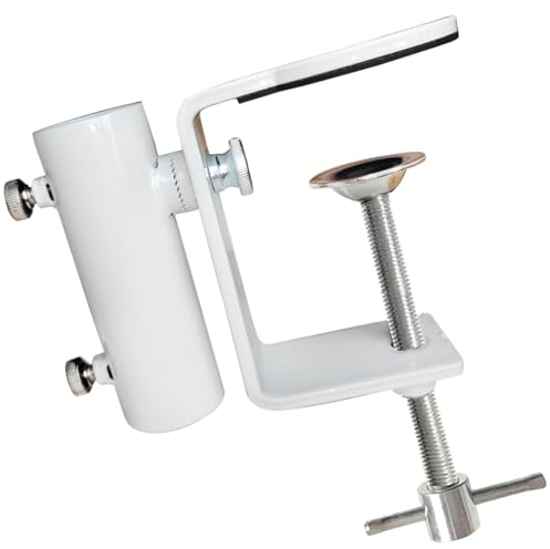 JINHAN Umbrella Holder for Deck Railing - Heavy Duty Patio Umbrella Clamp | Attaches to The Railsor Fence Post, Railing, Bleachers, Benches, Tailgates and More (White)