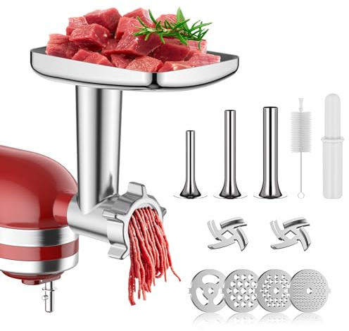 TPGSING Meat Grinder for KitchenAid Mixer, Meat Grinder Attachment with 4 Grinding Plates, 3 Sausage Stuffer Tubes, 2 Grinding Blades, Attachment for Kitchenaid Mixers
