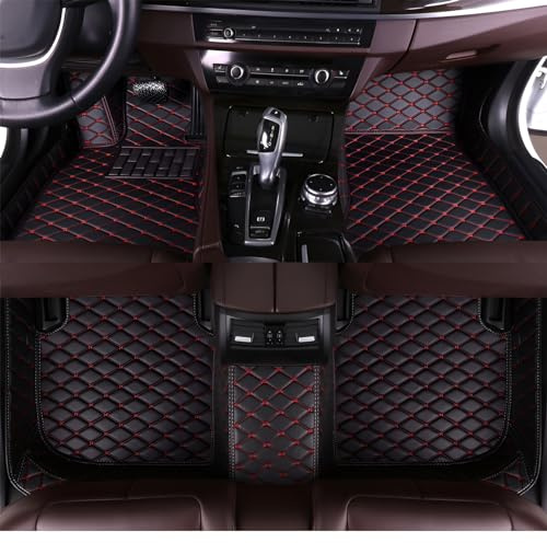 QDFNJYONG Leder Auto Fußmatten für Suzuki Vitara (LY) 4.Gen 2015-2022, Anpassen Vollabdeckung Autoteppich Wasserdicht Antirutsch Zubehör,A/Black-Red