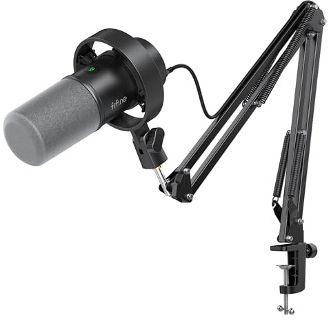 FIFINE K688 Podcast Microphone Kit, USB/XLR Dynamic Microphone with Boom Arm for PC/XLR Mixer, Gaming Mic with Mute Button, Headphone Jack for Vocal, Voice-Over, Streaming, Music Recording -K688CT