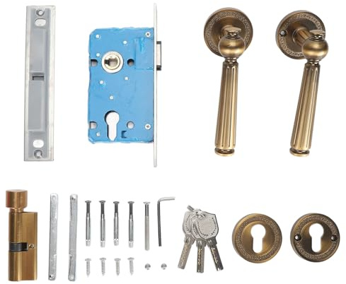 Walfront Door Handle Lock Comfortable Grip Copper Antique Bronze Silent Interior Door Lever for Indoor Bedroom