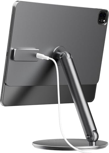 LULULOOK Soporte de Carga inalámbrico magnético iPad Pro 11 Pulgadas M4 11 M5, Aleación de Aluminio de Carga de 18W Ajustable 360 ° Soporte Plegable con Base giratoria, con Cable USB C