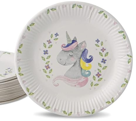 ECOFIESTA 8x Pappteller Kindergeburtstag Einhorn 23 cm rosa - Partygeschirr plastikfrei - Einweggeschirr, Partygeschirr Einhorn Deko Kindergeburtstag
