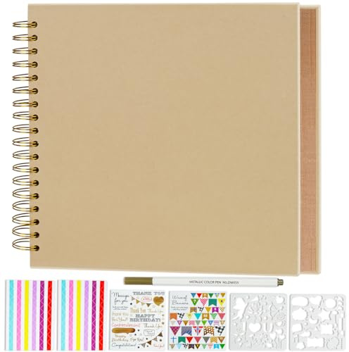 Miaikoe DIY Scrapbook Album 20.5x20.5 cm Hardcover Kraft Blank Paper Scrap Book with 20 Sheets Memory Book for Family Wedding Photography Anniversary (Brown)