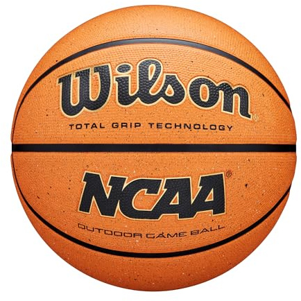 Wilson Pallone da Basket NCAAOutdoor Game, Master Total Grip, Con Canali dinamici e Rivestimento Ecologico, Colore: Arancione, Taglia: 7