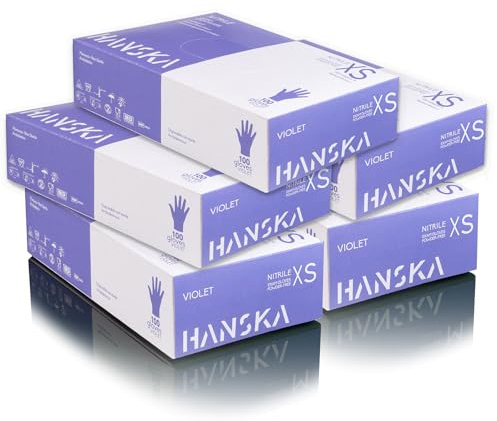 HANSKA 500 violette Nitril-Einweghandschuhe – puderfrei – Einweg – beidhändig – nicht steril – Gummibasis – geeignet für medizinische Bereiche, Handhabung von Lebensmitteln (500, XS)