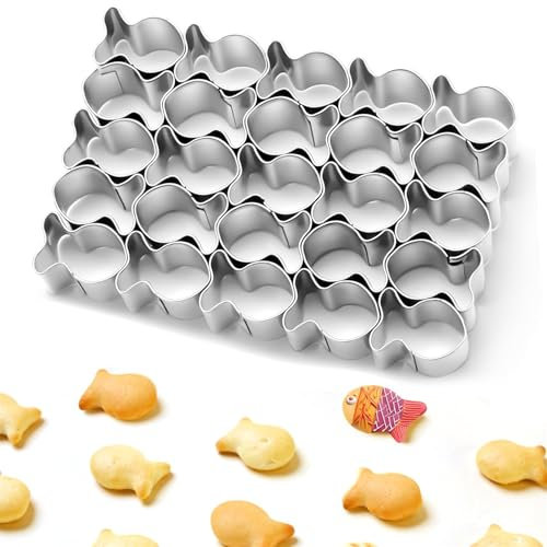 Gold Fish Cracker Cutter Goldfish Cookies Mold 25 Cavity Mini Fish Biscuit Cutter Stainless Steel Fish Shaped Cutter Molds for Kids DIY and Baking