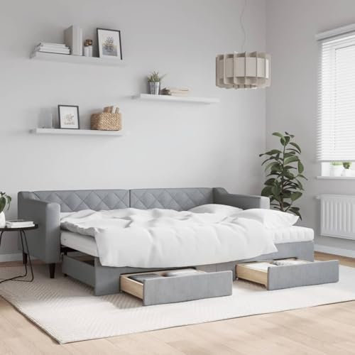Somanki Tagesbett Ausziehbar mit Schubladen Hellgrau 80x200 cm Stoff, Schlafsofa, Daybed, Bettsofa, Sofa Bed, Sofabett, Schlafcouch, Jugendbett, Bettgestell, Bettcouch - 3197475