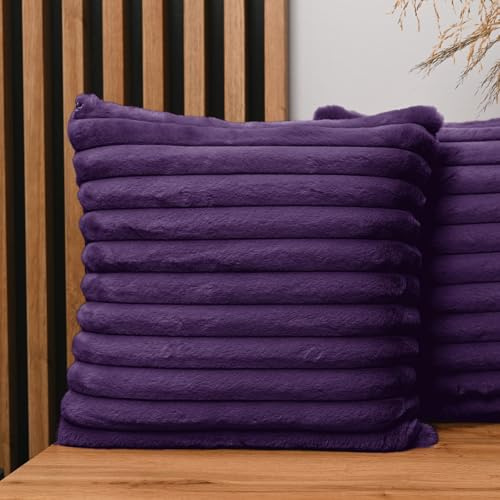 MG Design 2er Set Kissenbezüge 45 x 45 cm in Violett – mit Reißverschluss, langflorige Fell-Haptik, weich & Cosy, pflegeleicht