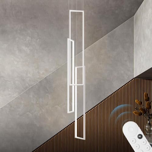 ENXING Suspension LED – Lustre Escalier avec Télécommande, Réglable en Hauteur – Lustre Chic pour Salon, Salle à Manger, Escaliers, Villas, Restaurants(Weiß,3 heads60*20