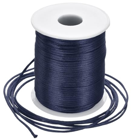 Rebower Nylon Satin Cord 2mm, 100m Nylon String for Bracelet Braided Thread [for Jewelry Making Necklace Chinese Knot Craft] - Navy Blue