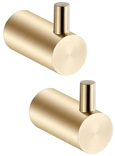 2 Pack Gold Towel Hook Hooks Heavy Duty Waterproof Coat Hanging Wall Mounted Robe Hooks for Bathrooms Shower Kitchen Hotel SUS304 Stainless Steel