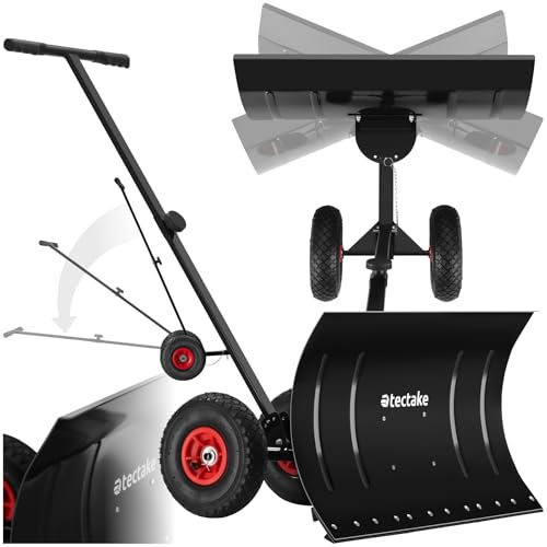 tectake® Pala da Neve con Lama Orientabile in 5 Angolazioni, Pala con Manico e Ruote Spazzaneve Regolabile, Pala per Neve Antiscivolo, Spala Neve con Ruote - Nero/Argento