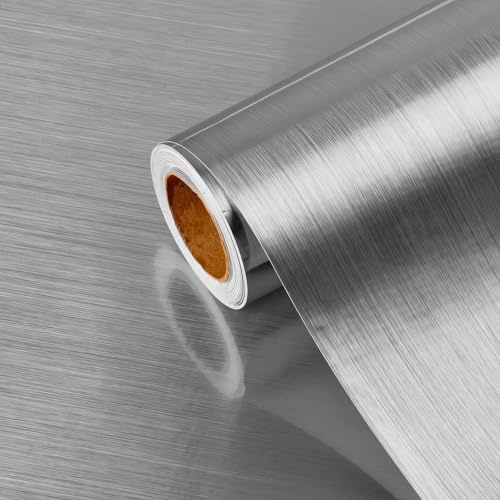 Silver Sticky Back Plastic Wallpaper Silver Contact Paper Self Adhesive Wallpaper Waterproof PVC Vinyl, Oil Proof, Vinyl Paper for Furniture Cover Surface,Countertop,Kitchen,Shelf Liner 45cmx300cm