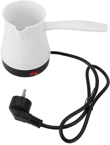 Mumusuki Eléctrica Turca, 300 Ml, Calentamiento Rápido y Uniforme, Turca Eléctrica, Multifuncional para café, Vino Amarillo, té, Enchufe de la UE 220 V (WHITE)