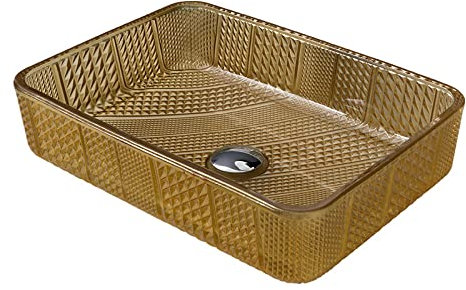 SGKOMN Lavabo de Salle de Bain rectangulaire en Verre Cristal, Vasque à Poser sur Un Plan de Travail, Vasque de Salle de Bain avec bonde escamotable en Laiton, pour Toilettes de Salle (Yellow)
