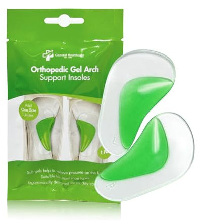 General Healthcare Orthopedic Gel Arch Support Insoles – Flat Feet Support, Soft Silicone Gel Pads for Foot Pain Relief