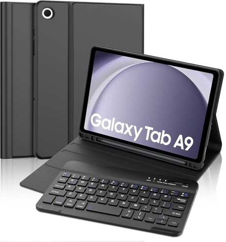 FOGARI Keyboard Case for Samsung Galaxy Tab A9 8.7 Inch 2023 | Cover with Detachable Wireless Bluetooth Keyboard for Samsung Tab A9 (SM-X110/ SM-X115/ SM-X117), Black