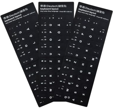 TPZORJX 3 Stück Deutsch Tastaturaufkleber - universeller Aufkleber in Deutsch, Computer Tastaturaufkleber für eine schnellere Identifizierung von Tastaturen, Gute Klebrigkeit(Schwarz)