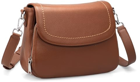 befen Bolsos Bandolera de Cuero Auténtico para Mujer con Monedero RFID Incorporado - Bolso Medio Tipo Silla de Montar - Bolso de Cruz
