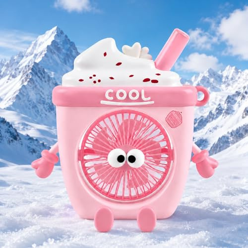Fancysky Eiscremeform USB Ventilator,3 Windgeschwindigkeiten,Akku Tragbarer Tischventilator,Tischventilator Leise,270° drehbar,geeignet für Schlafzimmer,Wohnzimmer,Büro,Camping(Rosa)