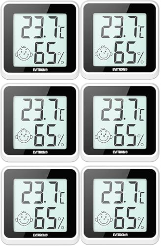 6x Mini Termometro Igrometro Digitale per Interni – Misuratore di Temperatura e Umidità – Display Comfort e Smiley – Da Posizionare o Incollare – per Soggiorno, Ufficio, Camera dei Bambini e Altro