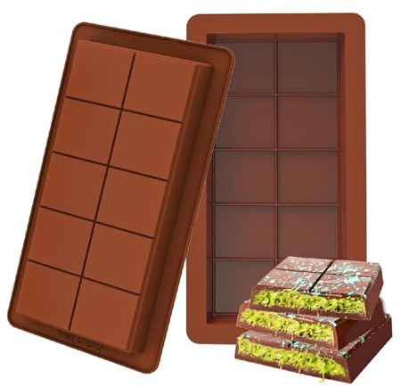Moule à Chocolat Professionnel en Silicone, 2Pcs Moule Tablette Chocolat - Anti-Adhésif, Résistant Four & Congélateur, Idéal Tablettes Chocolat Maison, Caramels & Décorations Pâtissières