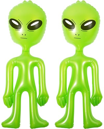 2 Stück Halloween Alien Aufblasbar, Aufblasbares Alien Grün 55 cm, Aufblasbare Aliensfür Alien-Party, Halloween, Weihnachten Dekorationen, Alien Raumschiff Party Zubehör