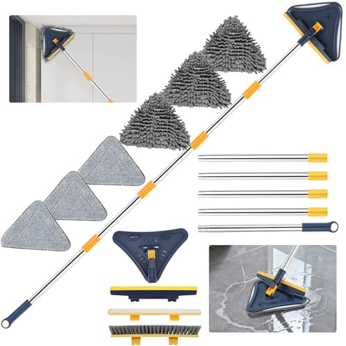 Feeloco 5 in 1 Wall Cleaner Mop, 78 Inch Baseboard Cleaner Tool with Long Handle, 360° Wall Washing Tool for Ceiling, Floor and Window Cleaning with 3 Microfiber & 3 Chenille Pads