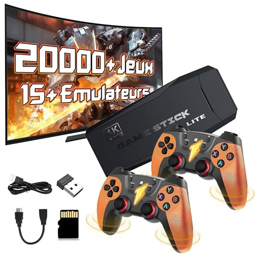 M9 Console de Jeux rétro avec Double Manette sans Fil Rechargeable 2,4G, Plus de 20000 Jeux, Plus de 15 émulateurs, Console de Jeux Portable,Sortie vidéo 4K HD 1080P pour TV/Ordinateur,Plug&Play 64G