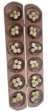 African Ayo Olopon Board Game, Wooden, Brown