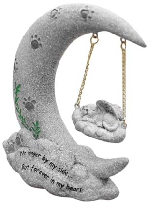 Abaodam Kreative Resin Hund Gedenkstein mit Mondmotiv Wetterfeste Haustier Grabmarkierung für Garten und Außenbereich Tröstende Erinnerung an Geliebte Hunde Stilvolle Gartendekoration und
