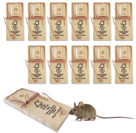 Protect Home Mausefalle Classic, Holz, Mouse Trap, Klassische Mäusefalle mit hoher Schlagkraft, Multipack 12 Stück