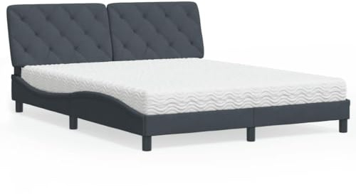 Runheo Säng med madrass, mörkgrå, 160 x 200 cm, sammet, vågformsdesign, komfortskummadrass, H2/H3 hårdhetsgrad, sovrumsmöbler