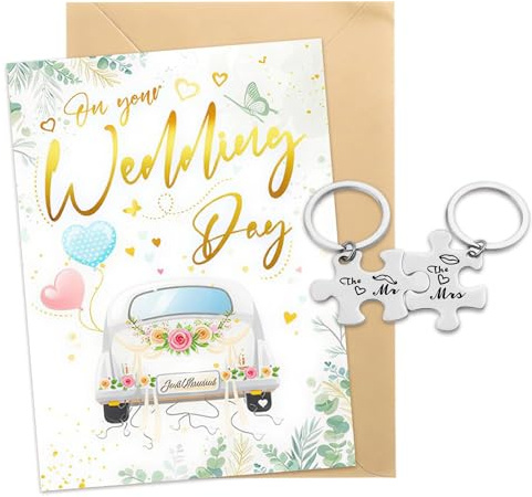 Clyrax Hochzeitsgeschenk, Hochzeitsgeschenke für Brautpaar, Einzigartig Hochzeitsgeschenke mit Hochzeitskarte, 2 Schlüsselanhänger, Umschlag, Elegantes Glückwunschkarte Hochzeit Geschenk