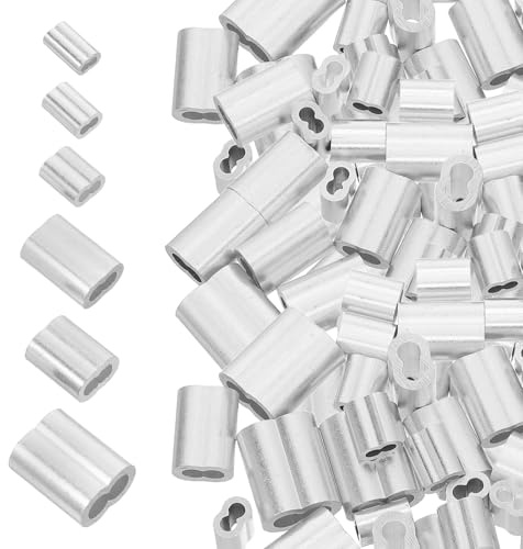 JECOMPRIS Manguitos de Engarce de Aluminio Doble Barril, Juego de 150 Piezas (25x1,2mm, 1,5mm, 2mm, 2,5mm, 3mm, 4mm), Manguitos de Bucle para Cables y Cuerdas de Acero, Accesorios