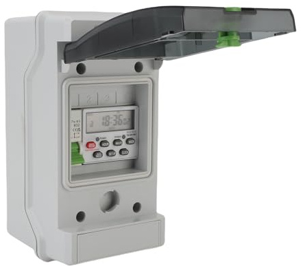 Asixxsix Digitaler Zeitschaltuhr, 7 Tage, 16 Mal Ein/Aus, Programmierbar, Wasserdicht, Staubdicht, Zeitschaltuhr-Steuerbox mit Schutzart IP65 für Straßenlaternen, Poolpumpen,