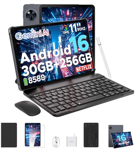 U11 PRO Android 16 Tablet 11 Pollici, 30GB+256GB/2TB Tablet con Tastiera, 8580mAh, T7200 Octa Core, Gemini AI Tablets con Pennae & Mouse & Case, 90Hz 1080P, 13MP+5MP, Widevine L1/WIFI 5 /Face ID/OTG